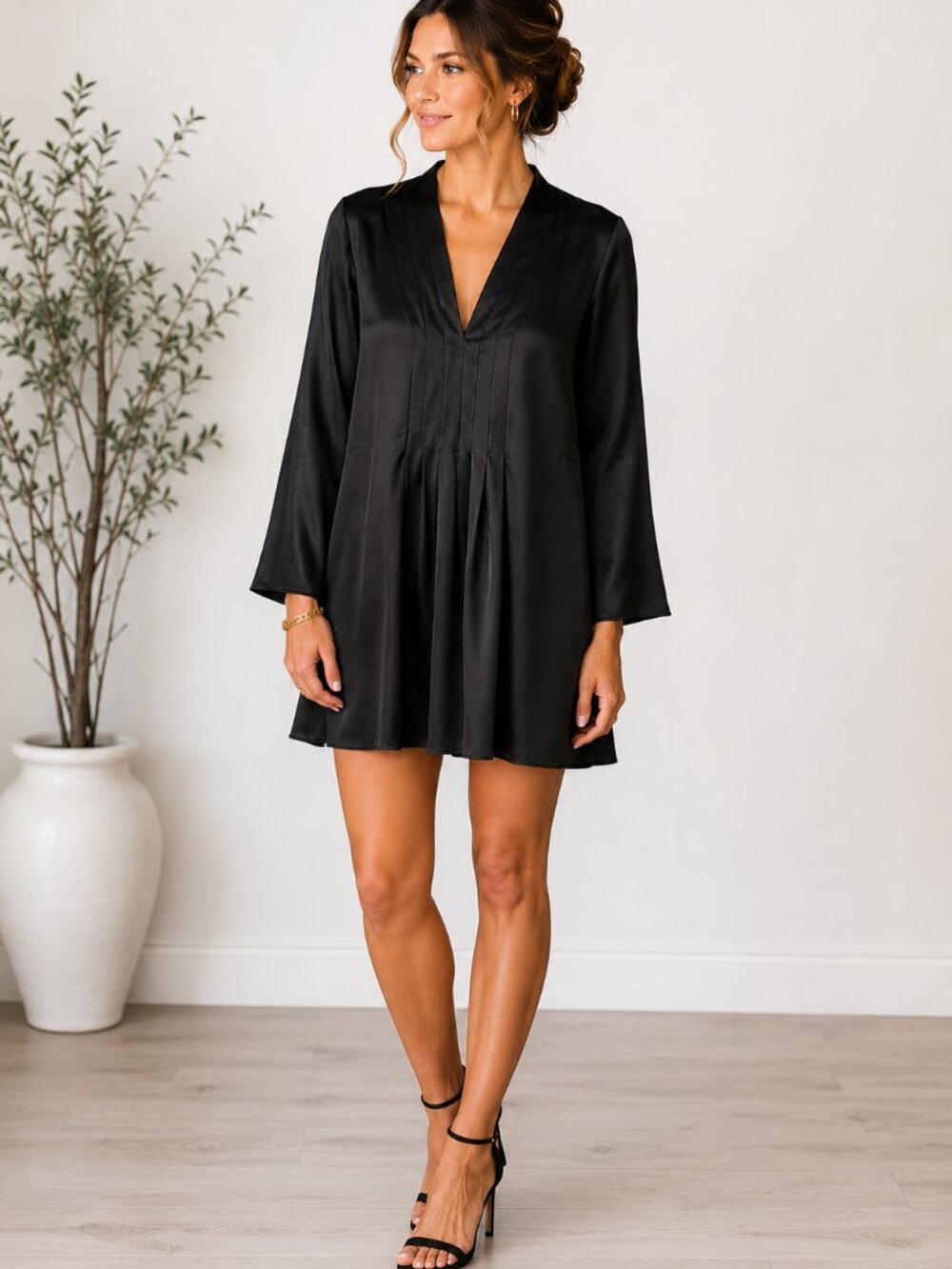 St. John Black V-Neck Mini Dress | Size 10 | Excellent Preloved Condition